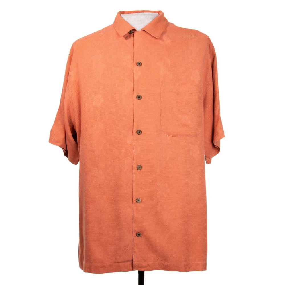 Tommy‎ Bahama Mens M Coral Hula Girl Beach Camp Hawaiian 100% Silk Shirt